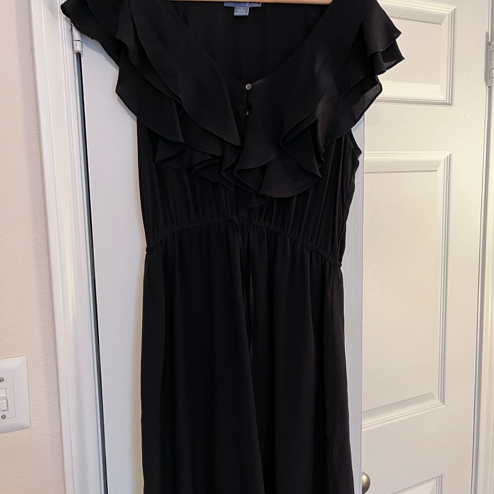 Anthropologie Black Silk Ruffled Midi Dress